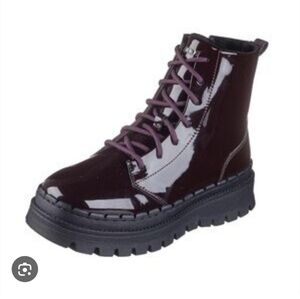 Skechers Women's Memory Foam Platform Burgundy Combat Boots With Faux Lining